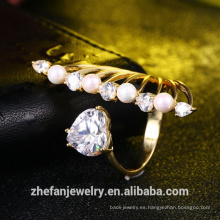 fabricante de joyería al por mayor accesorios de mujer nuevo anillo de perla anillo de corazón de diseño